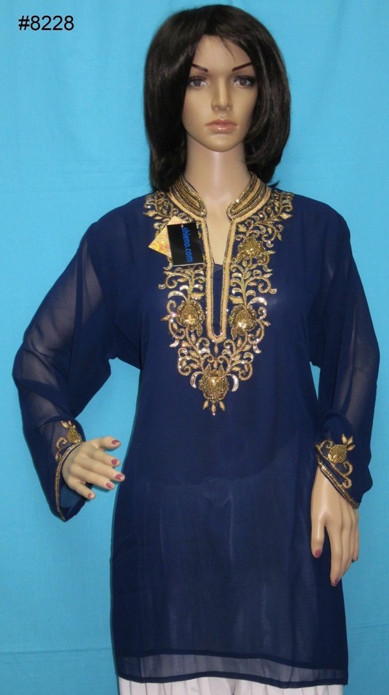 Blouse 623 Solid Color Georgette Gold Detail Cocktail Wear Medium Size Kurti