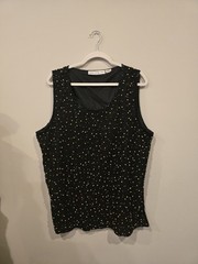 Scala Black Solid Beaded Mesh Lined Scoop Neck Sleeveless Pullover Tank