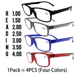 4 Pair Rectangular Spring Hinge Power Reading Reader Glasses For Men Women 1-3.0