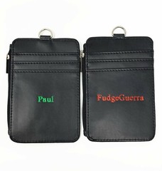Monogram Engraved Personalized Zipper Leather Vertical ID Badge Holder with clip