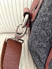 Fossil Maddox Gray Wool Brown Leather Double Handle Crossbody Purse Vintage