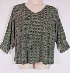 Nomadic Traders Brown Green Poly Spandex Blend V Neck Top L Plus 2X 3X