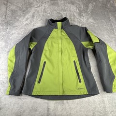 LL Bean Jacket Womens Medium Green Gray Softshell Full Zip Pit Zips Pockets
