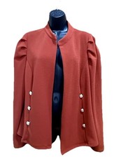 SHEIN Double Breasted Open Front Jacket Puff Sleeve Stand Brick Collar XXL