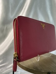 Authentic EUC Prada Large Raspberry Saffiano Leather Wallet w COA