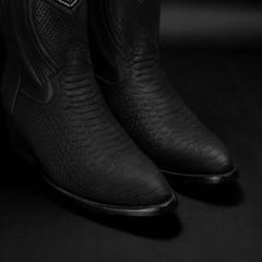 Genuine Leather Exotic Python Snakeskin Print J-Toe Cowboy Western Boots – Black