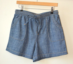 BLUE/GREY LIGHT DENIM ELASTICATED DRAWSTRING WAIST PAPERBAG SHORT S-M-L-XL-XXL