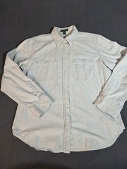 Ralph Lauren Jean Co. LRL Button Up Long Sleeve Shirt Blue Cream Sripes Large J9
