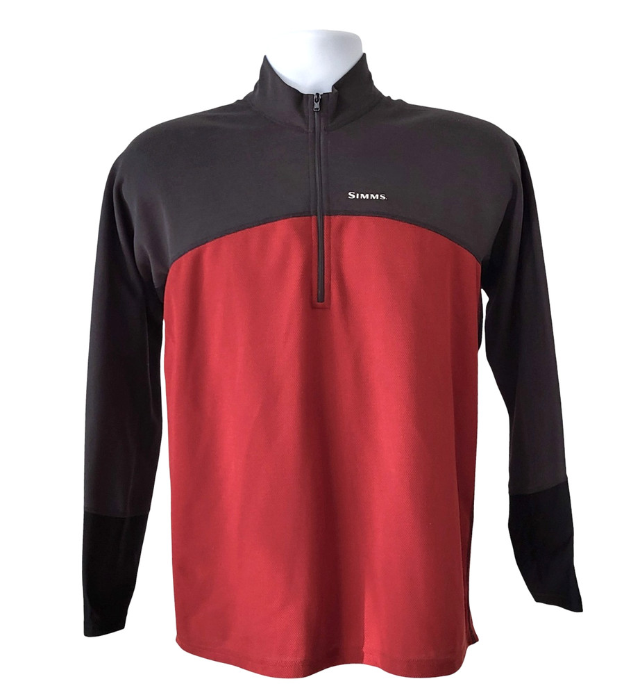 Simms Rivertek 1/4 Zip Pullover Mens Medium Dark Gray/Burgundy Base Layer Top