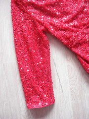SHEIN CURVE RED SEQUIN POLYESTER PULLOVER LINED BELTED LONG SLEEVE UK 16 OXL