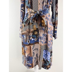 Talbots Mixed Patchwork Floral Button Front Midi Shirt Dress Blue Brown Size 6
