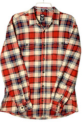 DICKIES Mens Relaxed Medium Cotton Flannel Red Navy Cream Plaid Stretch Shirt