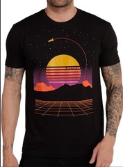 Into The AM Graphic Black T shirt Space Starship Sun Mens Size L NWT