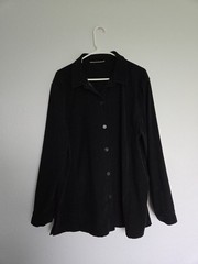 Goth Grunge basic layer Black Solid ButtonUp Shirt Collared Long Sleeve Womens L