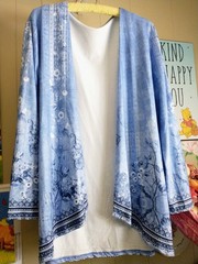 1X Polyester Elastane Floral Duster Jacket Women~44″ Bust~34″ Long~Feminine~New