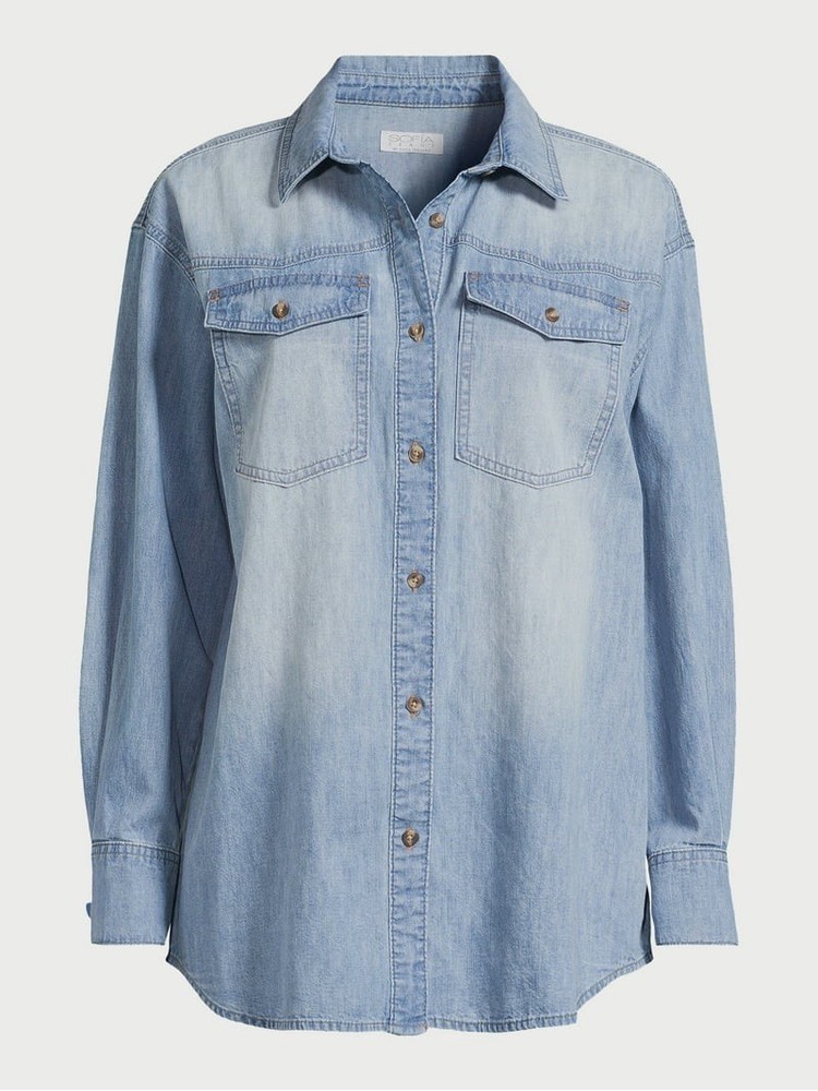 Sofia by Sofia Vergara long-sleeve light wash denim western-style shirt XL