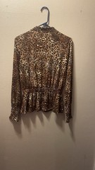 Leopard Print Smocked Mock Neck Blouse Long Sleeve Women’s S