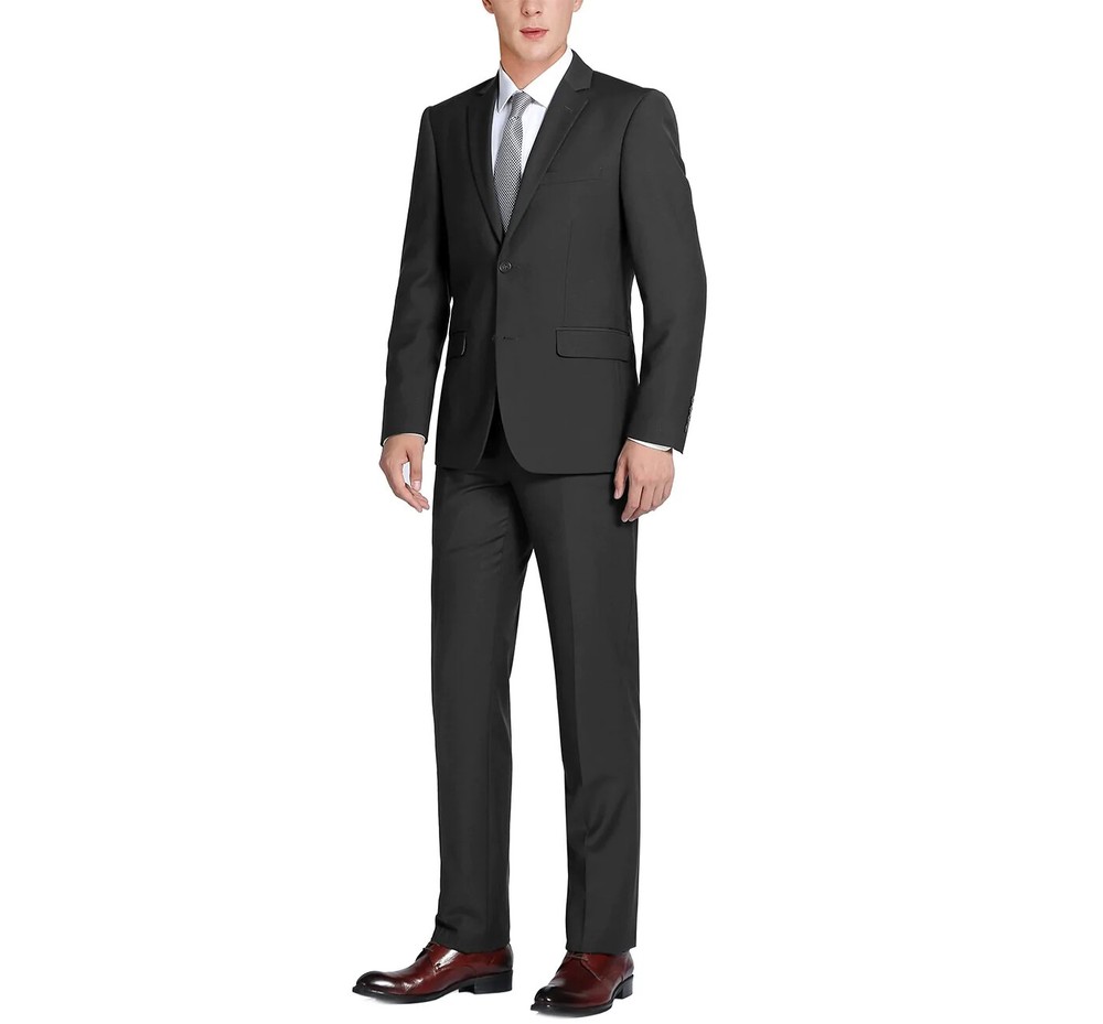 RENOIR Men’s Black Suit Solid Two Button Business/Formal Regular Fit 201-1