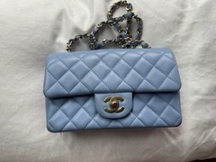 Chanel Classic mini Rectangular turquoise blue Caviar Gold Hw Bag