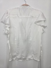 George White Polyester Georgette Button V-Neck Ruffle Sleeve Blouse L (12/14)
