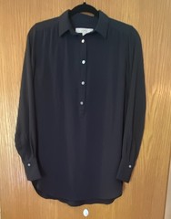 LOFT Black Solid Collared Long Sleeve Chiffon Polyester Pullover Blouse XXS