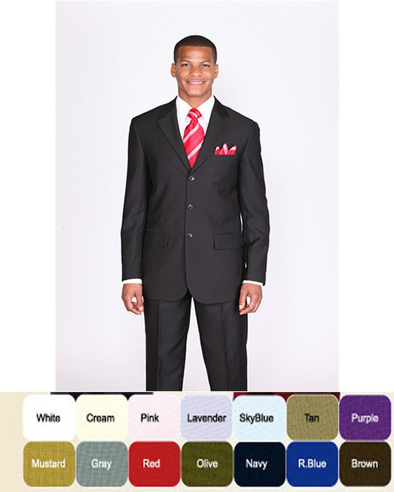 Men’s Basic Polyester 3 button Jacket with Pant Suit Set Black By Milano Moda
