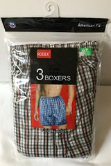 NEW RODEX Men’s 3 Pack Boxers Pack American Fit 65% Cotton Size Small (28-30)