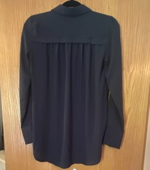 LOFT Black Solid Collared Long Sleeve Chiffon Polyester Pullover Blouse XXS