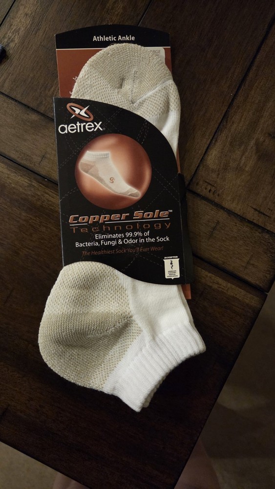AETREX COPPER SOLE-Athletic Ankle Socks – White – Men’s XL – 12 13 14 15
