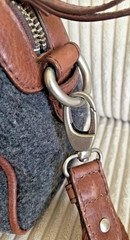 Fossil Maddox Gray Wool Brown Leather Double Handle Crossbody Purse Vintage