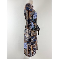 Talbots Mixed Patchwork Floral Button Front Midi Shirt Dress Blue Brown Size 6