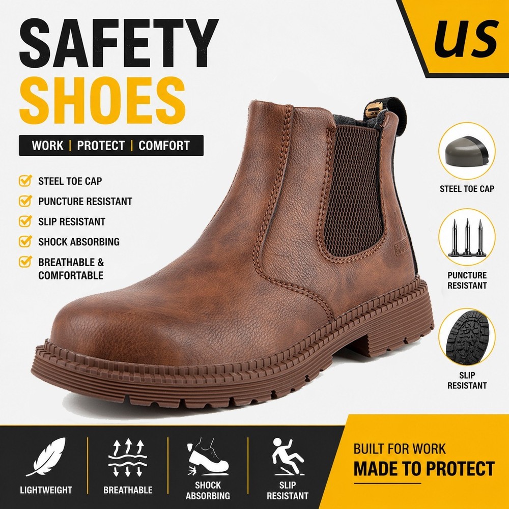 Safety Toe Boots for Men Waterproof Steel Toe Boots Non Slip Construction Shoes