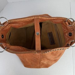 Double D Ranch Leather Studded Shoulder Bag Tote Burnt Orange Brown Patina FLAWS