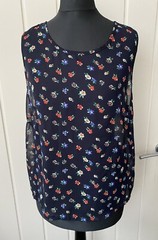 New Look Black Sleeveless Back Button Up Top Size 12 Sheer Floral Summer Blouse