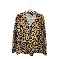 Lane Bryant Leopard Print Button Down Blouse Stretch Animal Print Top Size 18