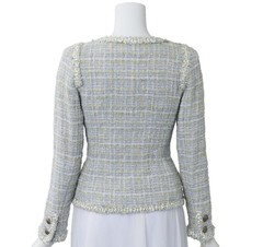 [Returns accepted] CHANEL Coco Button Tweed Collarless Jacket Outerwear 34 Blue