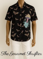 Corner Store Bodega Mushroom Skull Moth Button Up Short Sleeve Shirt XL