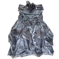 DASH Collection Metallic Silver Strapless Ruffle Bow Tiered Cocktail Dress Small