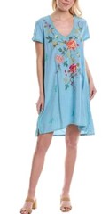 Johnny Was Workshop Adele Drape Cotton Blue Tunic Dress Women Sz S NEW