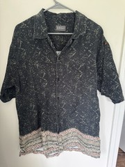Array Men’s Black Abstract Short Sleeve Button-Up Shirt Spread Collar XL