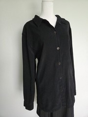Goth Grunge basic layer Black Solid ButtonUp Shirt Collared Long Sleeve Womens L