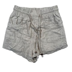 Drawstring Linen Polyester Lined Shorts High Waist Casual Summer Beige Size S