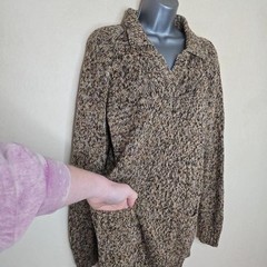 Crossroads Silk Cotton Collared Marled Knit Sweater
