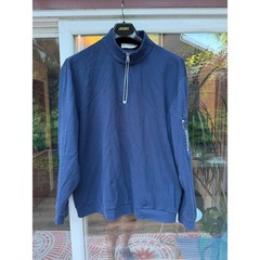 Bugatchi Mens XXL Navy Blue Quarter Zip Pullover Textured Mesh Panel Sweatshirt