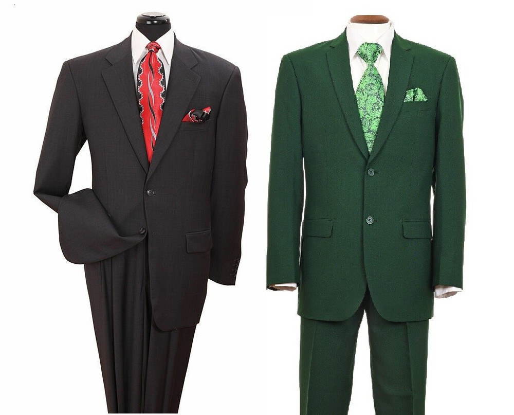 New Men’s 2Pc Single Breasted Basic Suit Two Button Black Green 38R~56L