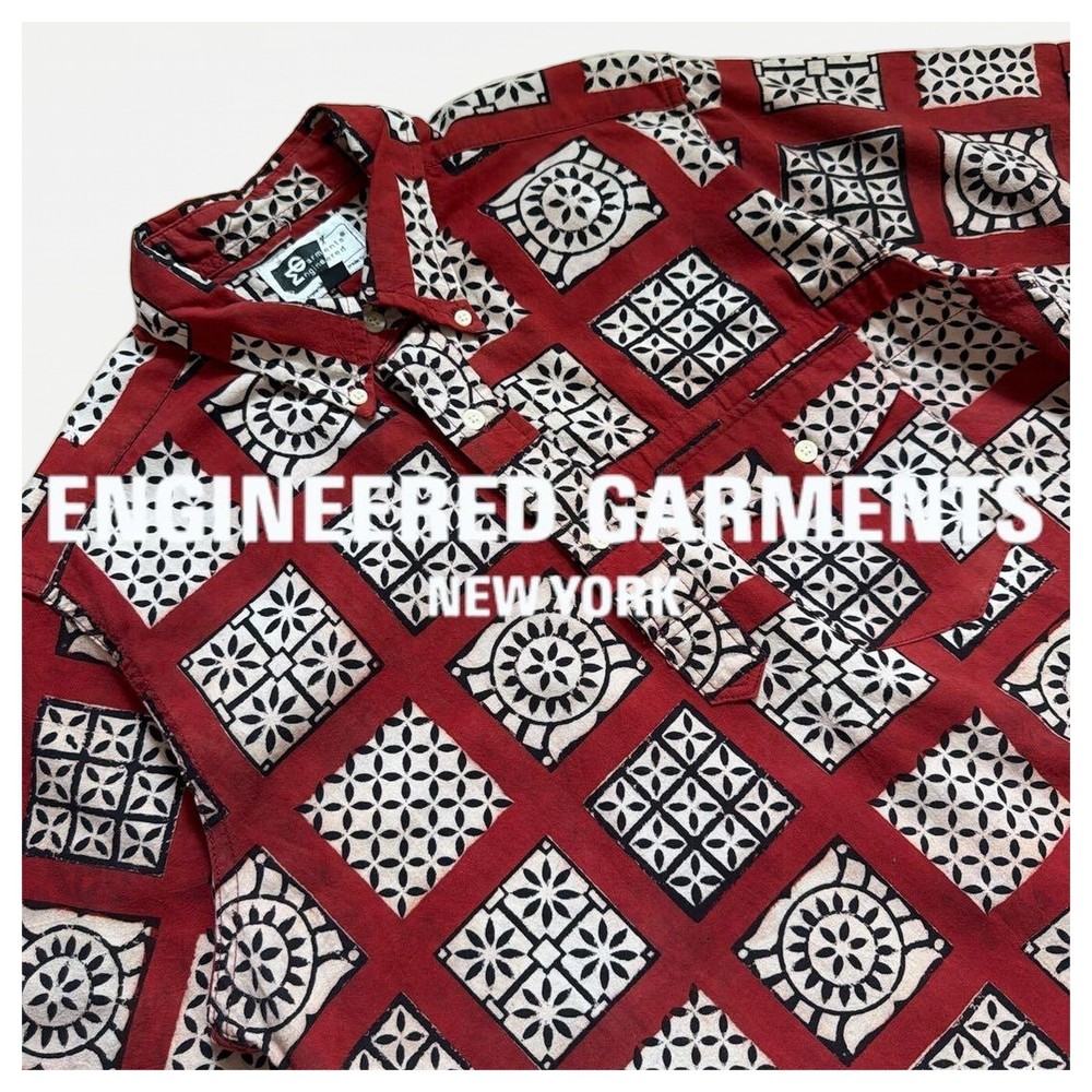 Engineered Garments Batik Pattern Pullover Shirt USA Made M Burgundy F/S