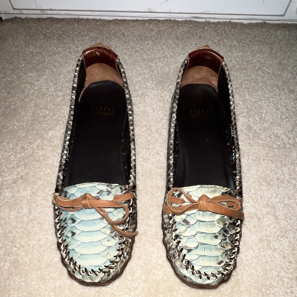 Stuart Weitzman Snakeskin Pattern Leather Slip-On Loafer Flats Women’s 6M