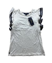 NWT POLO BY RALPH LAUREN NAUTICAL TOP SIZE M KID WHITE / NAVY BLUE RUFFLE SLEVES