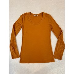 Active Basic Womens Long Sleeve Scoop Neck Top Burnt Orange Rust Size Medium