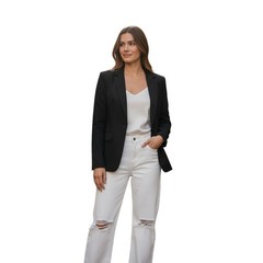ZARA BASIC Black One Button Blazer Jacket Women US 6 Made in Morocco